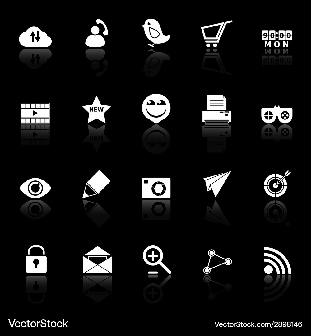 Internet useful icons with reflect on black Vector Image