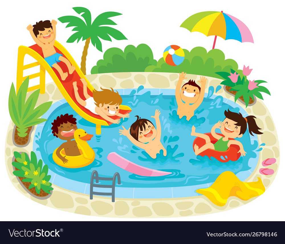 Boys Pool Party Clipart Vector PNG