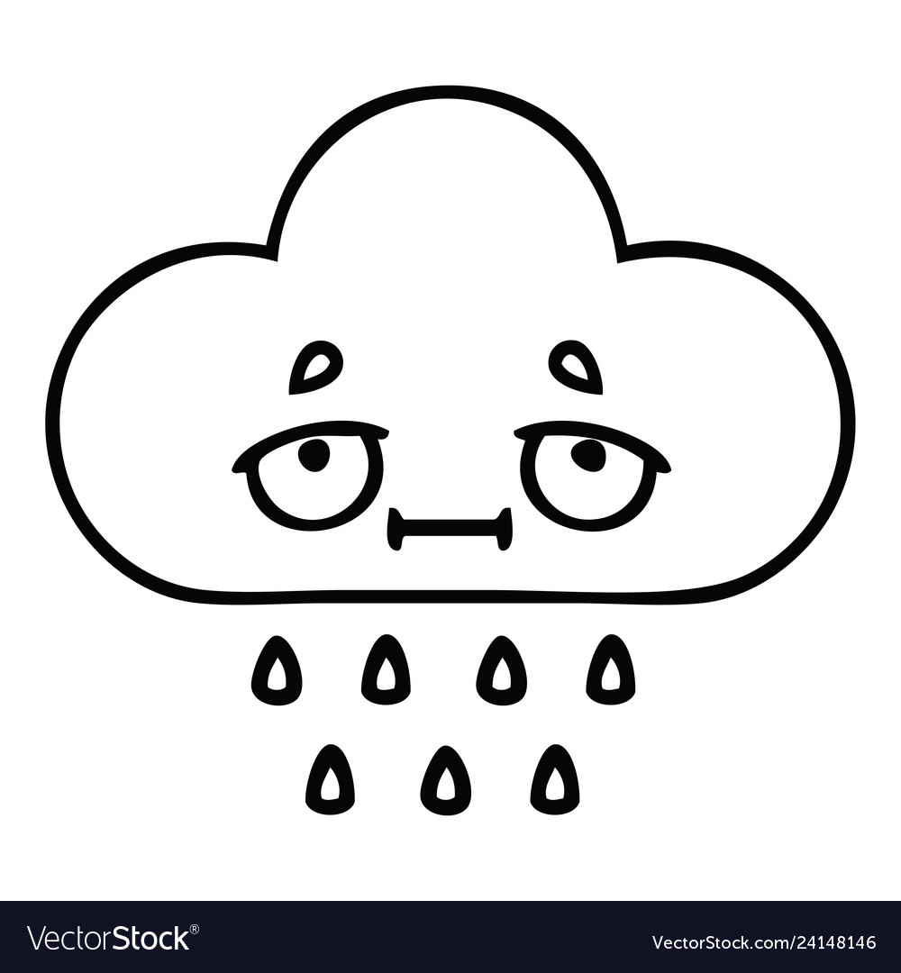 Line drawing cartoon storm rain cloud Royalty Free Vector