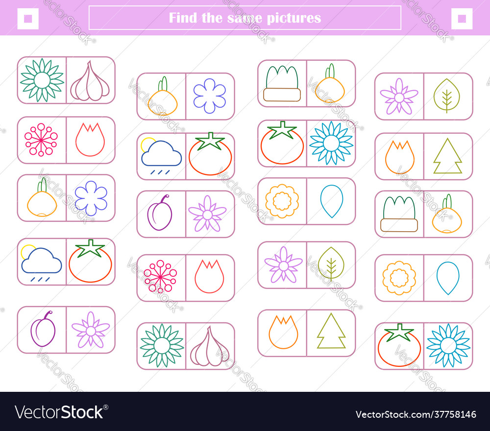 Logic game for children find and connect identic Vector Image Logic game for children find and connect identic