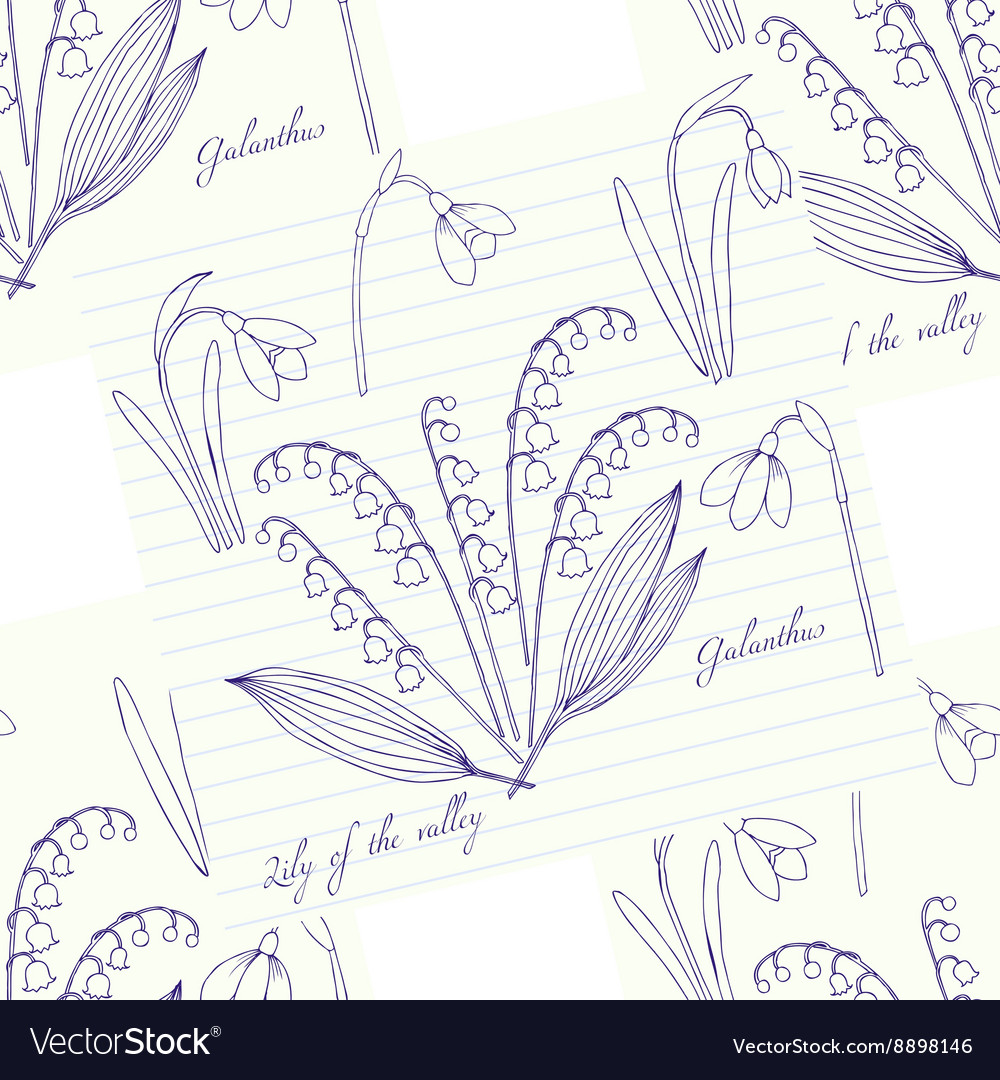 Seamless pattern with snowdrops