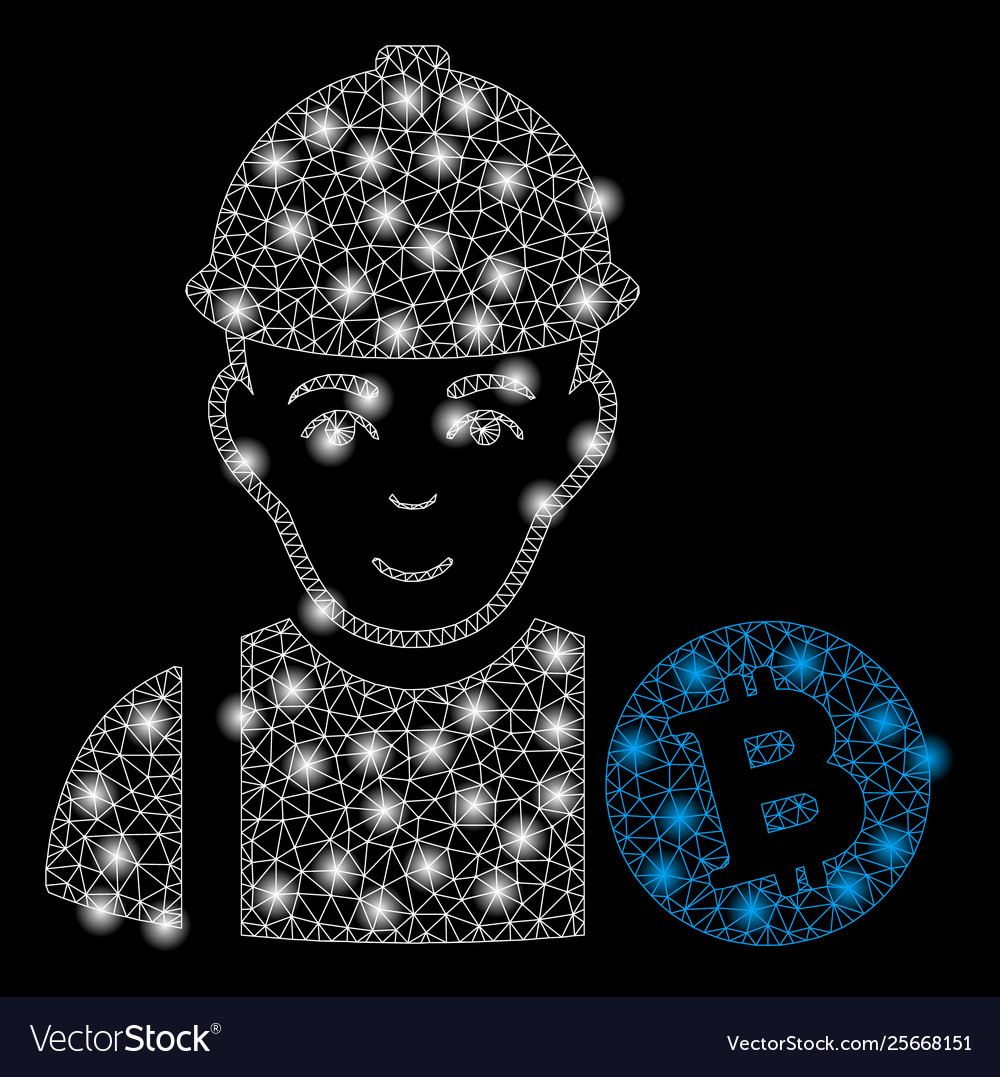 Bright mesh wire frame bitcoin miner with flash vector image Bright mesh wire frame bitcoin miner with flash