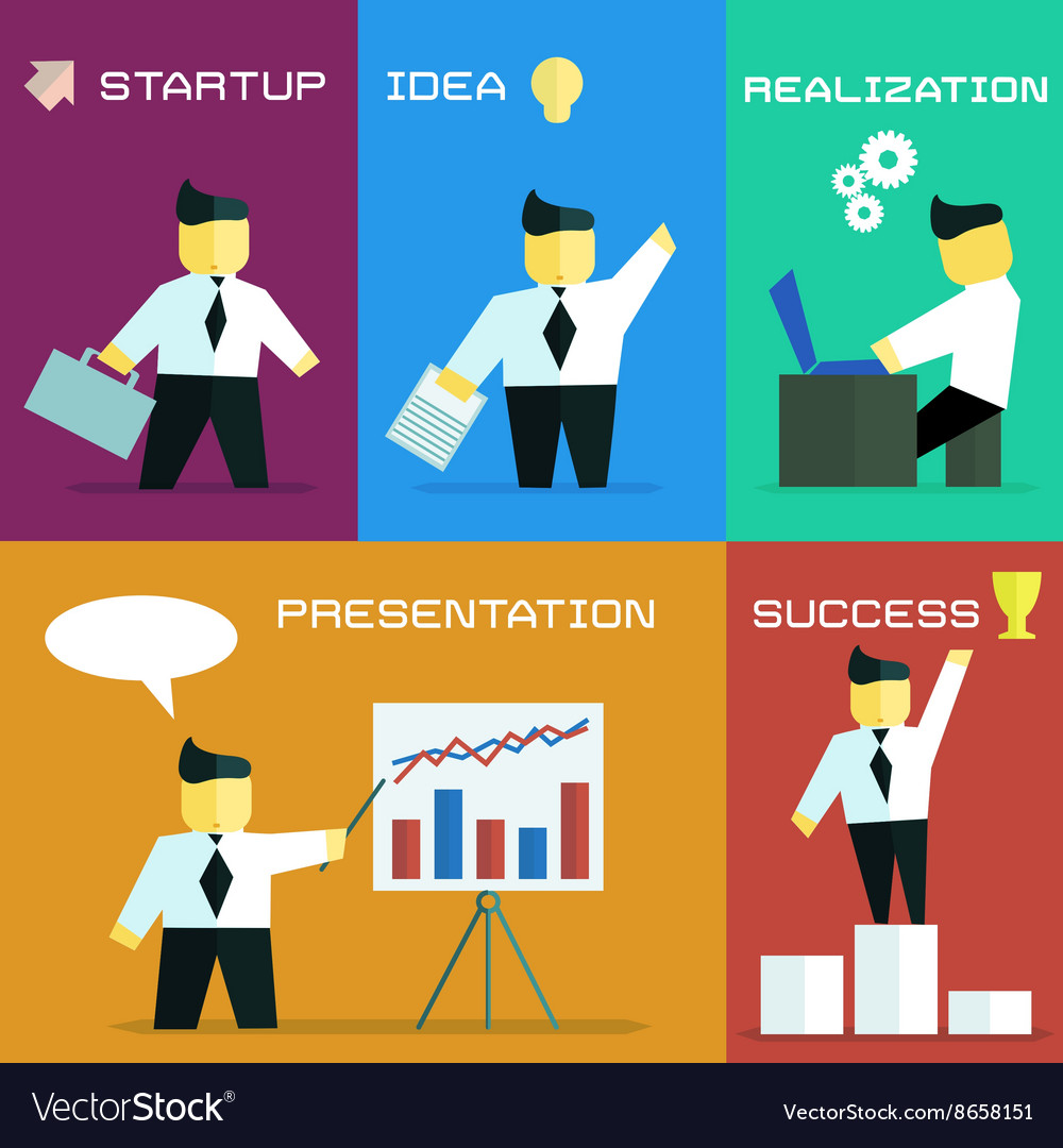 Business process in flat style Royalty Free Vector Image