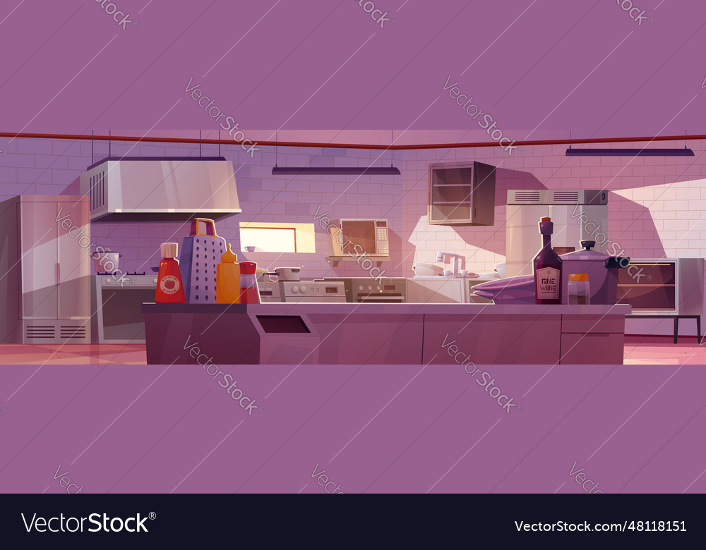 Cartoon restaurant kitchen interior table view Vector Image