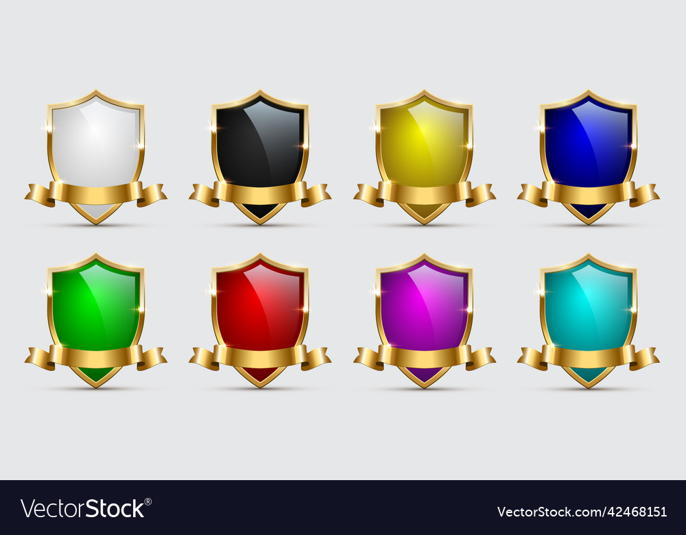 Colorful Shield Icons with Golden Frames