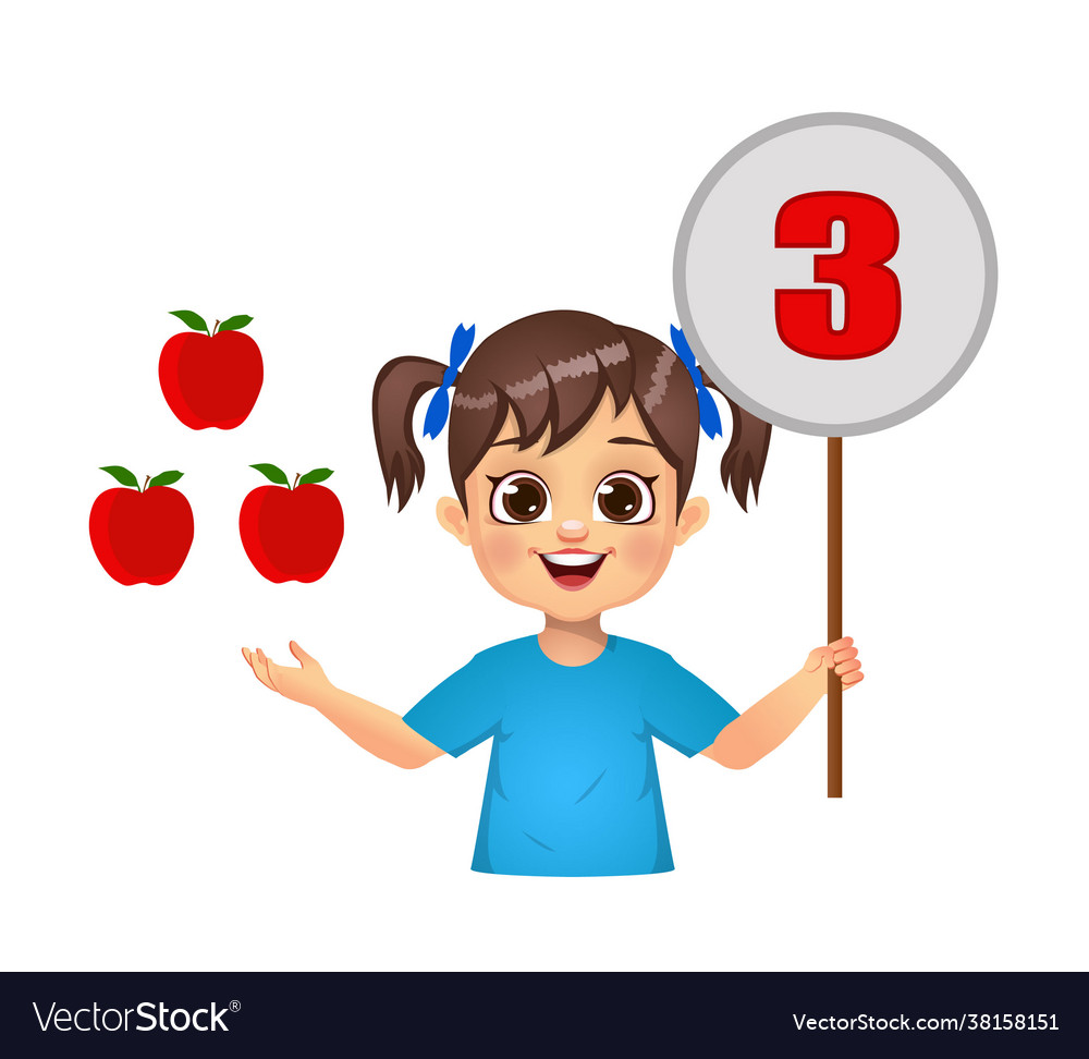 Cute kid counting numbers showing number board