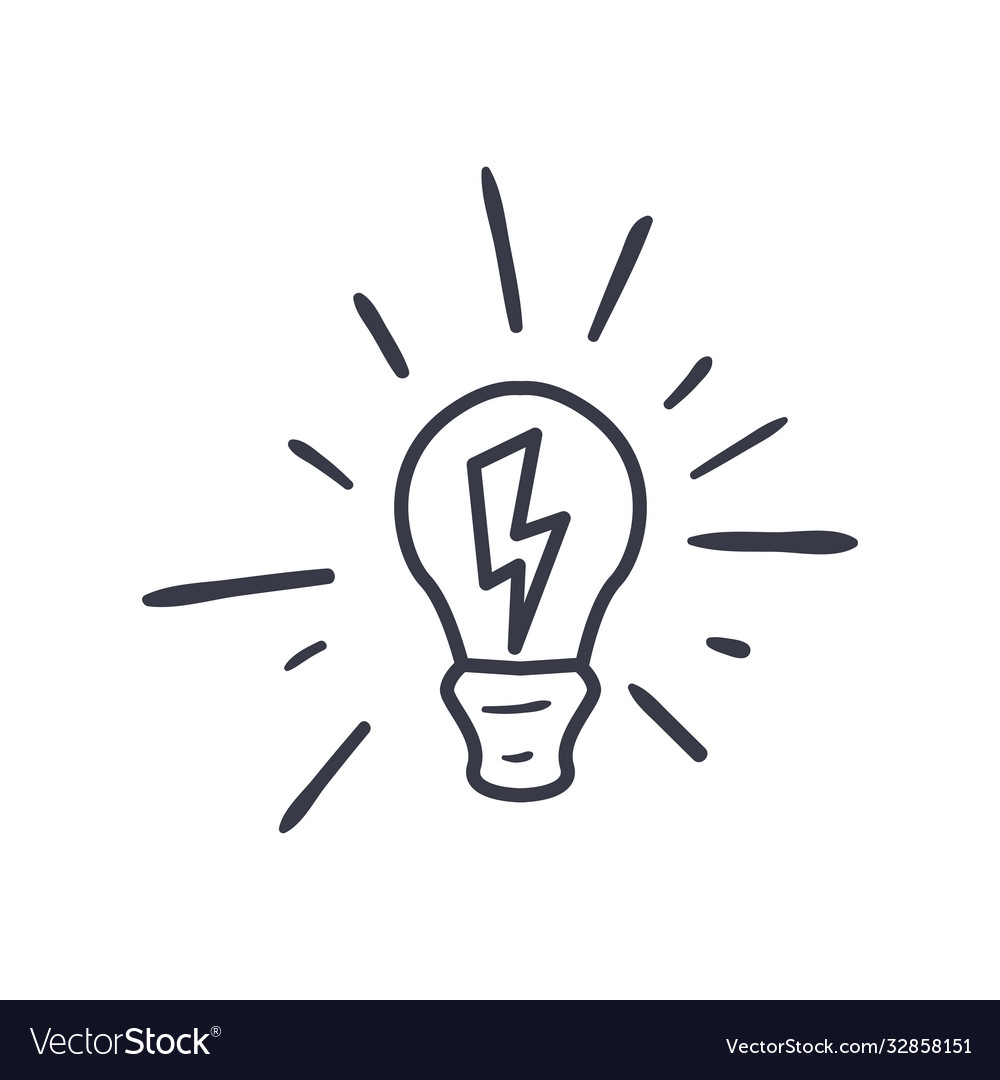 Light bulb with thunder line style icon