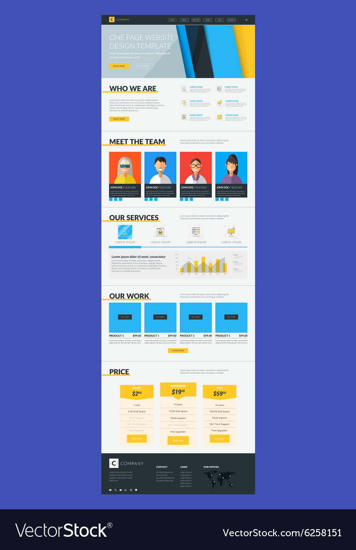 One page website design template in flat style