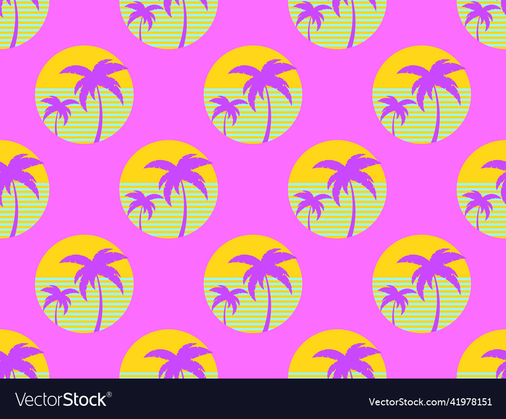 Seamless pattern with retro futuristic palm trees vector image Seamless pattern with retro futuristic palm trees