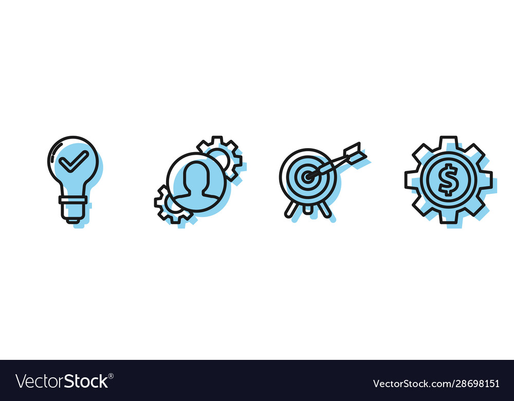 Set line target with arrow light bulb and check vector image Set line target with arrow light bulb and check