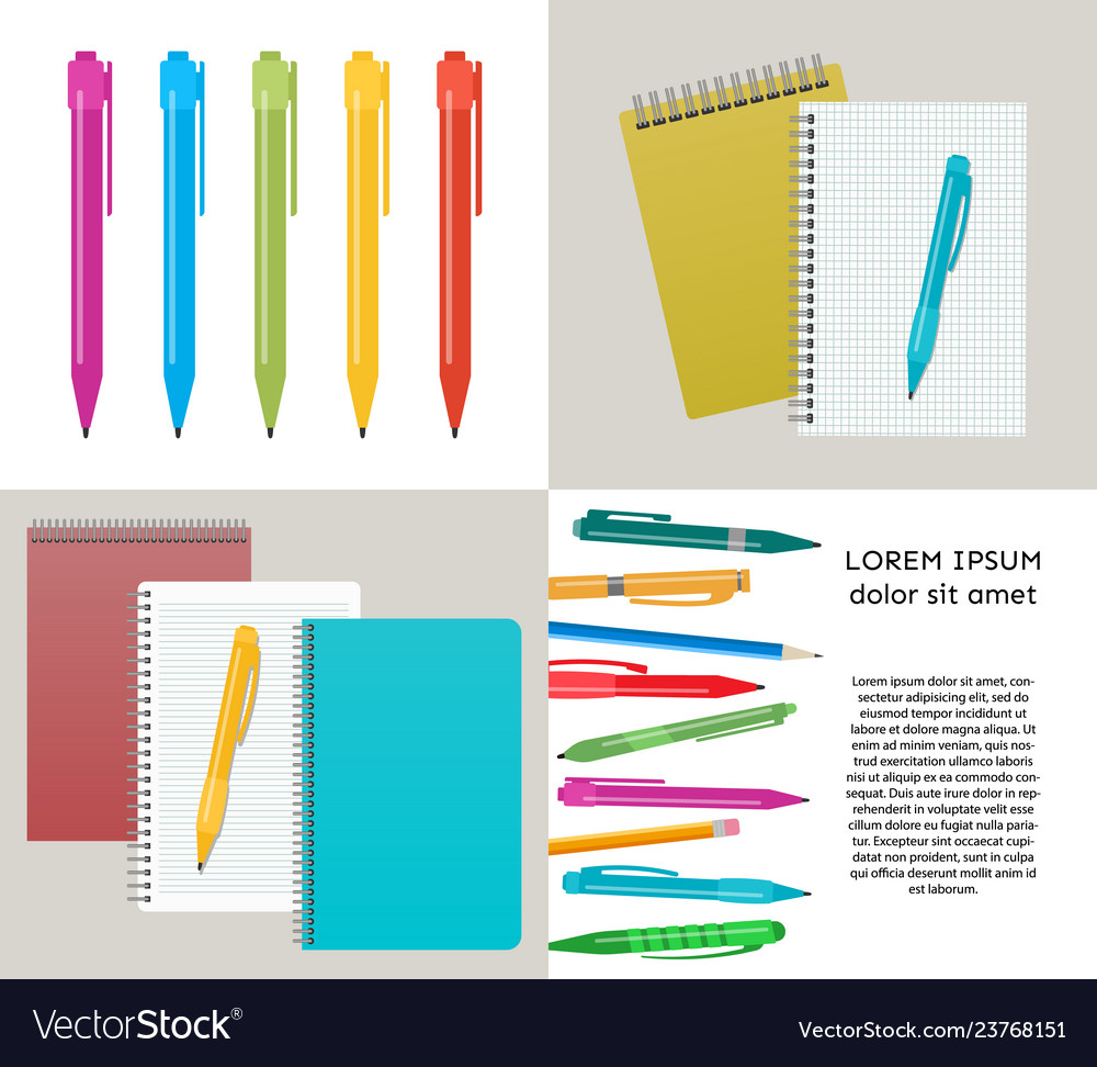 Set of four with notebooks vector image Set of four with notebooks