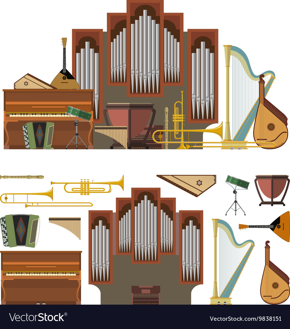 Set of musical instruments in flat style Vector Image