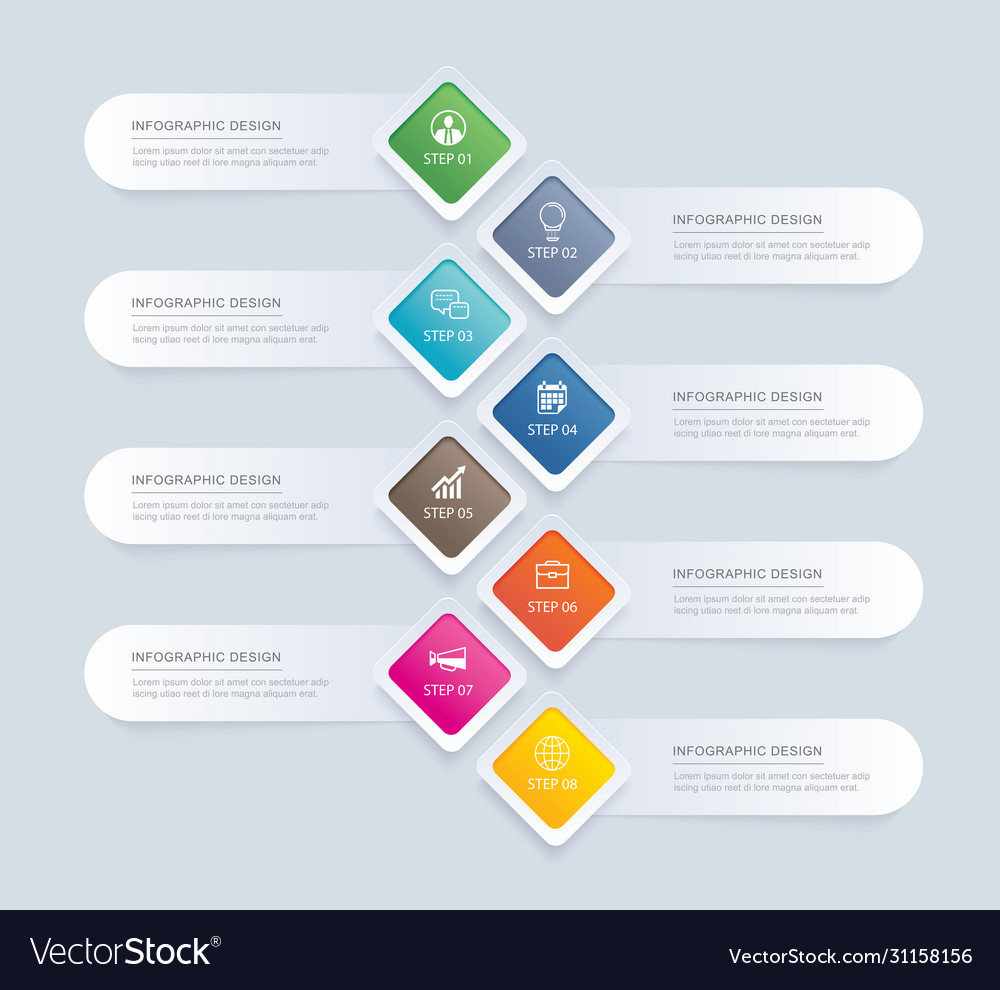 8 infographics rectangle paper index with data Vector Image