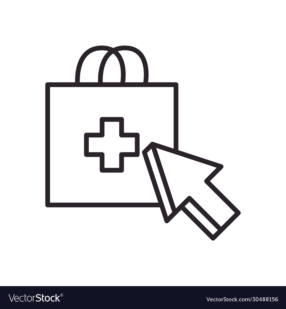 Bag with cross and cursor line style icon