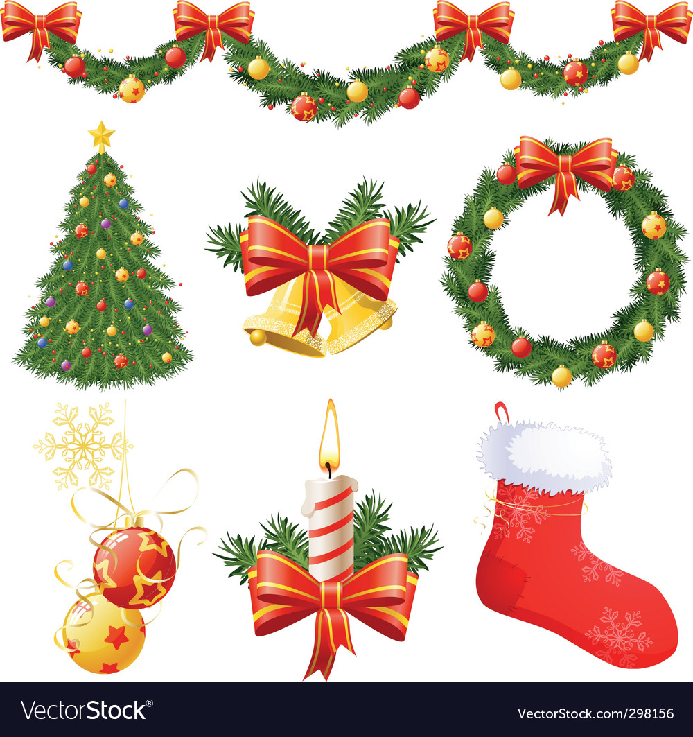 Christmas accessories collection set Royalty Free Vector