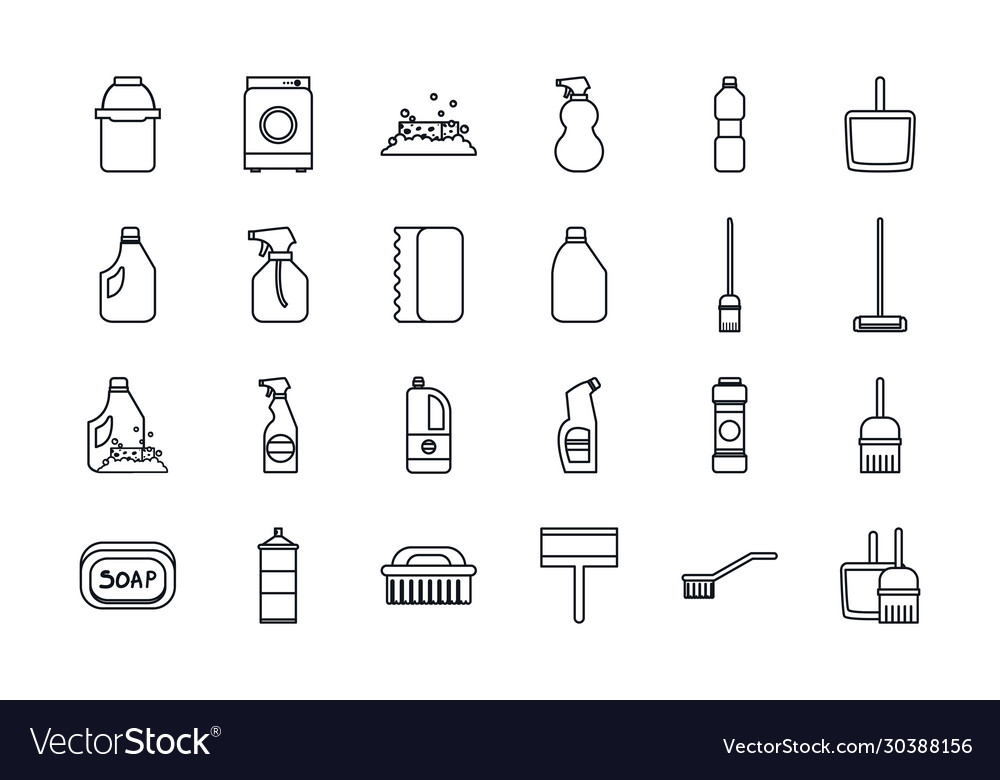 Cleaning service line style icon set design