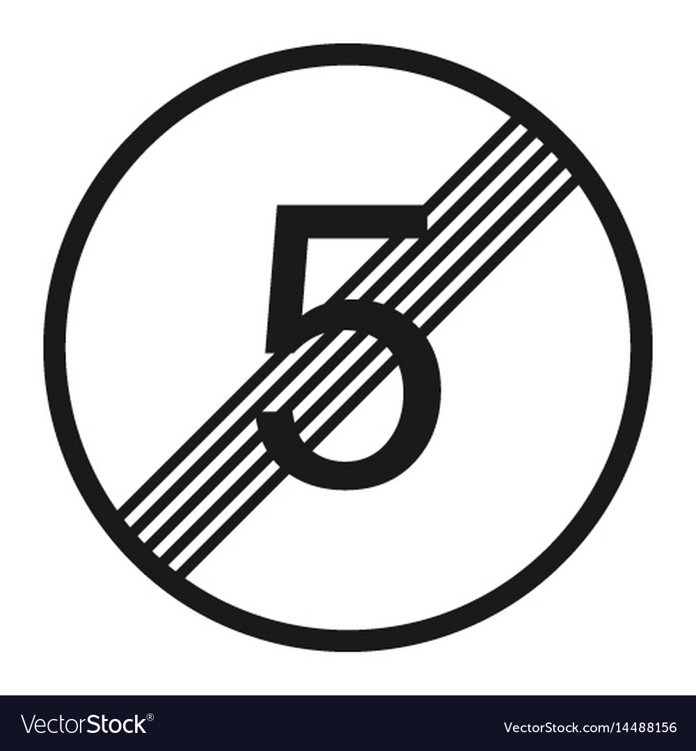 End maximum speed limit 5 sign line icon