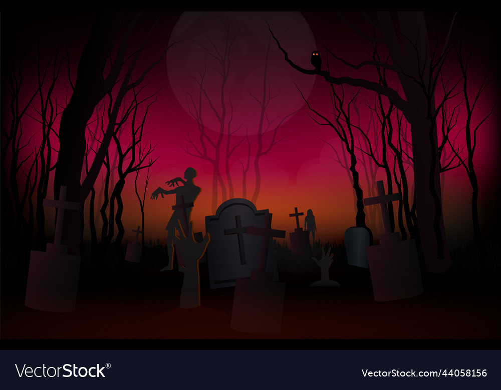 Halloween night cemetery zombie