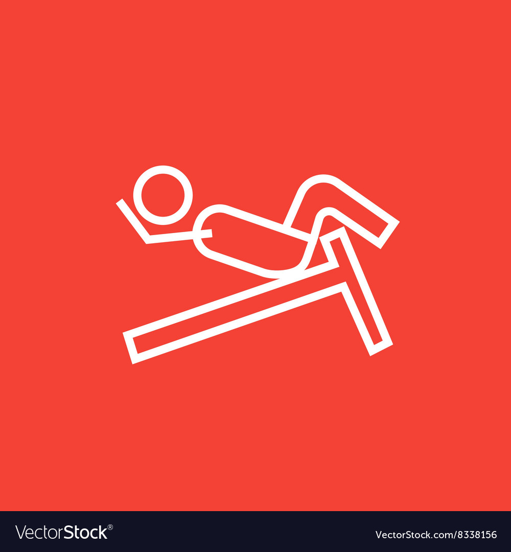 Man doing crunches on incline bench line icon
