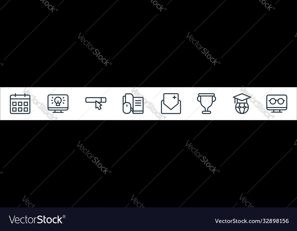 Online learning line icons linear set quality vector image Online learning line icons linear set quality