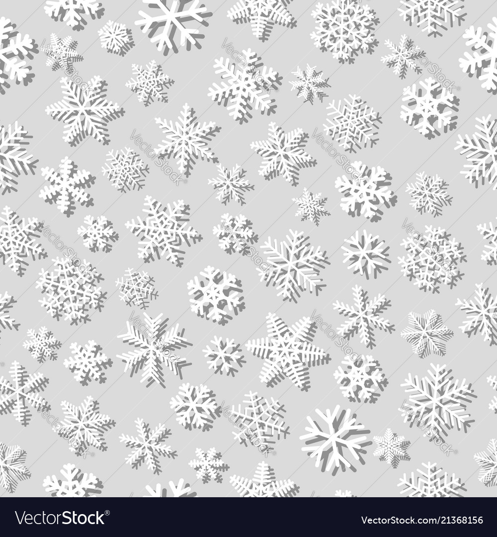 Seamless pattern of snowflakes with shadows