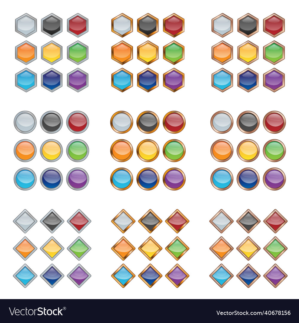 Set of bright blank buttons metallic frames vector image Set of bright blank buttons metallic frames