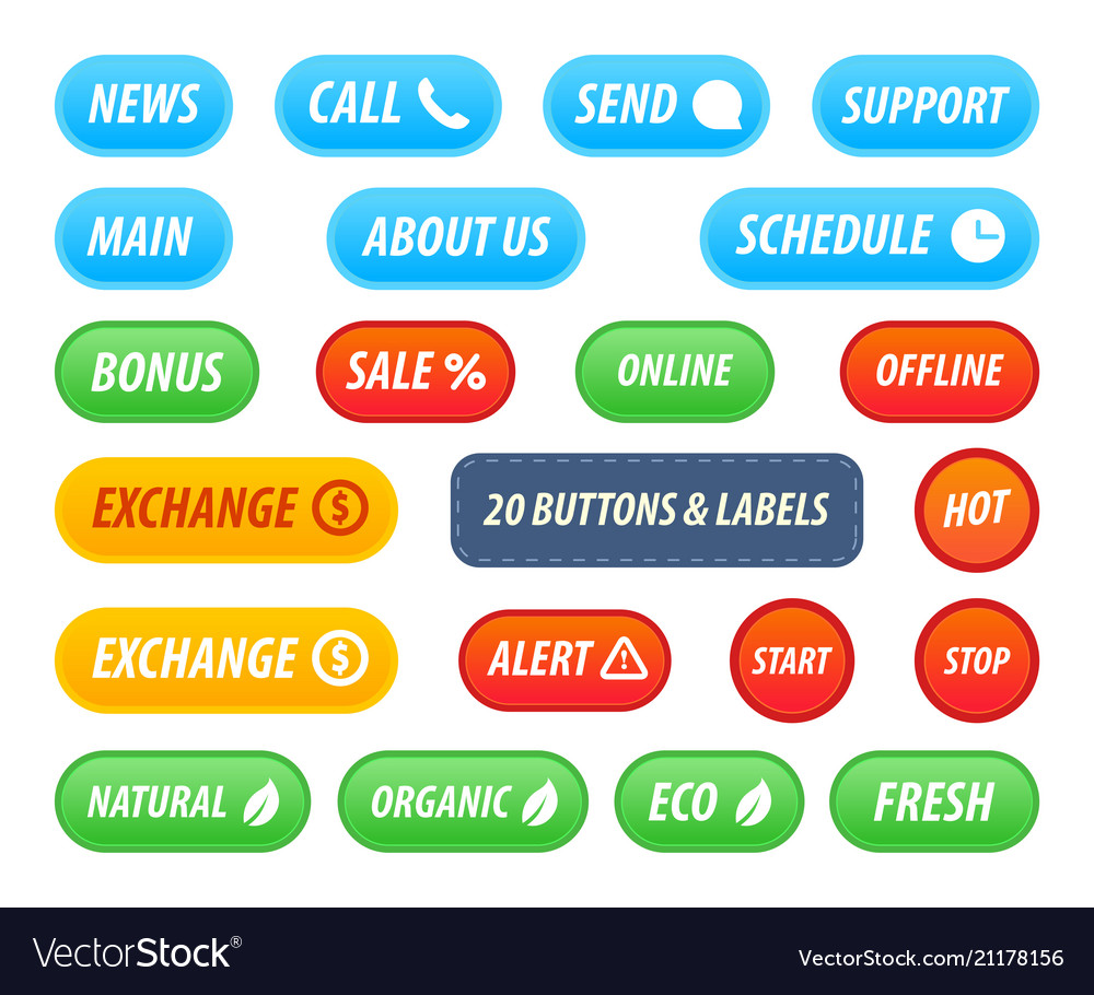 Set of buttons and labels for web site