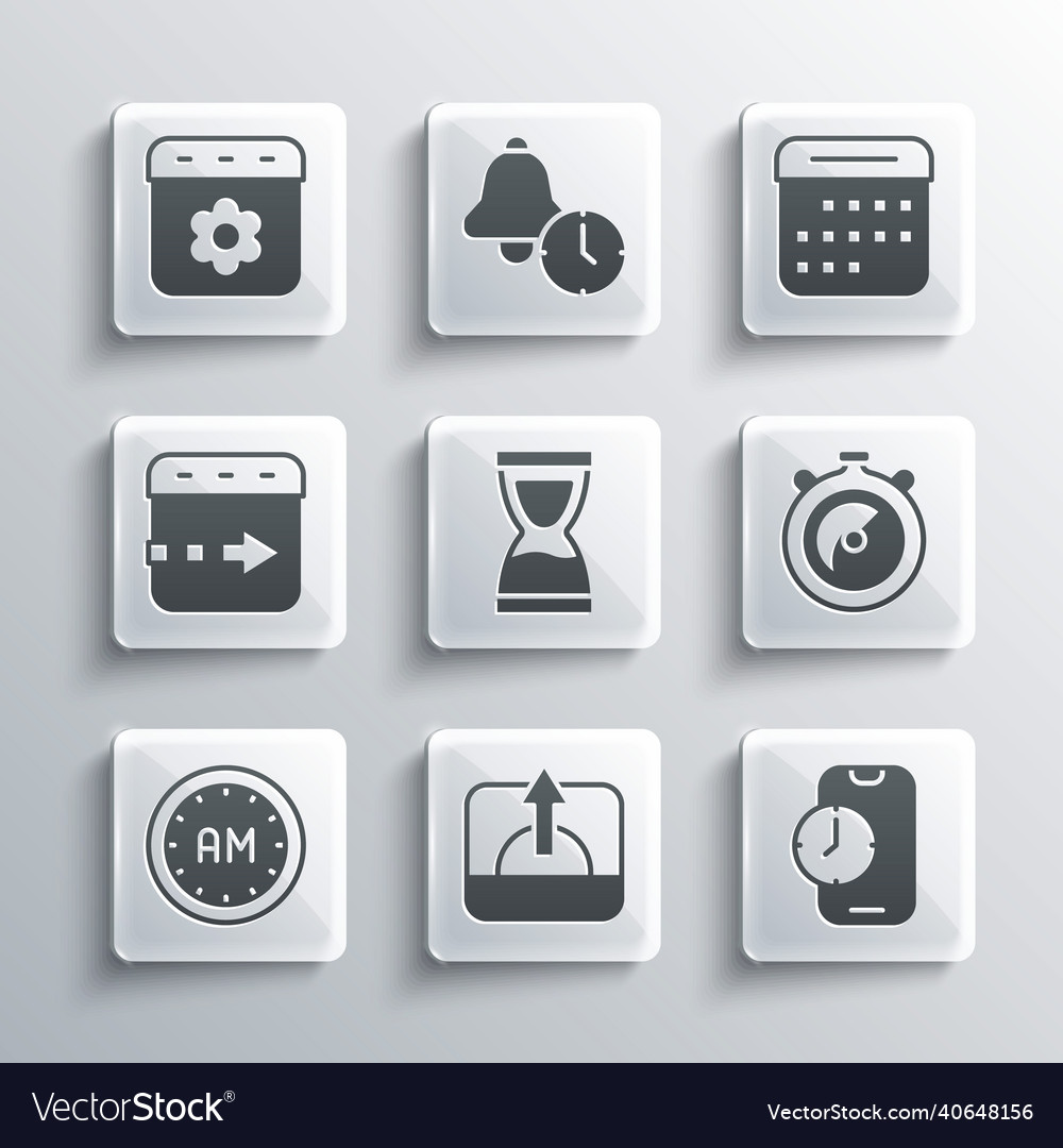 Set sunrise alarm clock app mobile stopwatch Vector Image