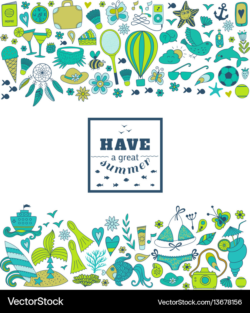 Summer vacation hand drawn elements Royalty Free Vector