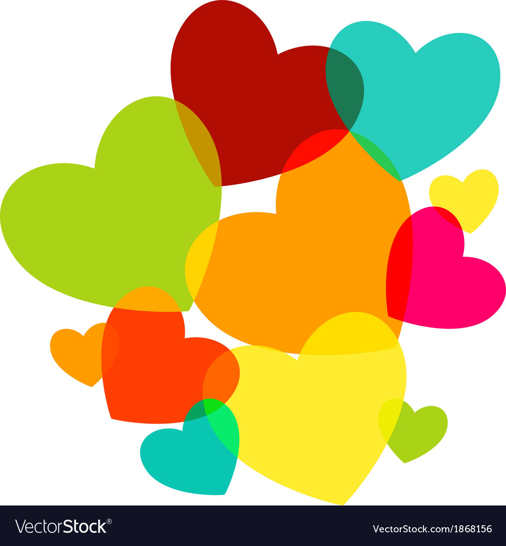 Various multicolored hearts magenta cyan yellow