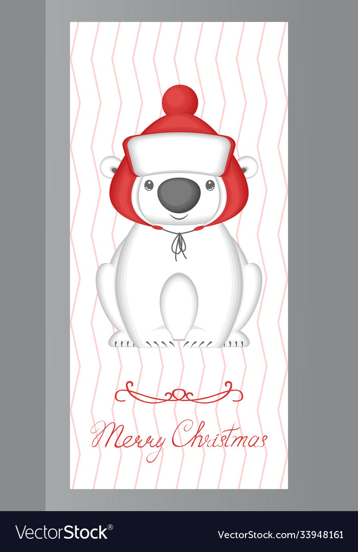 Cute funny cartoon polar bear in red hat