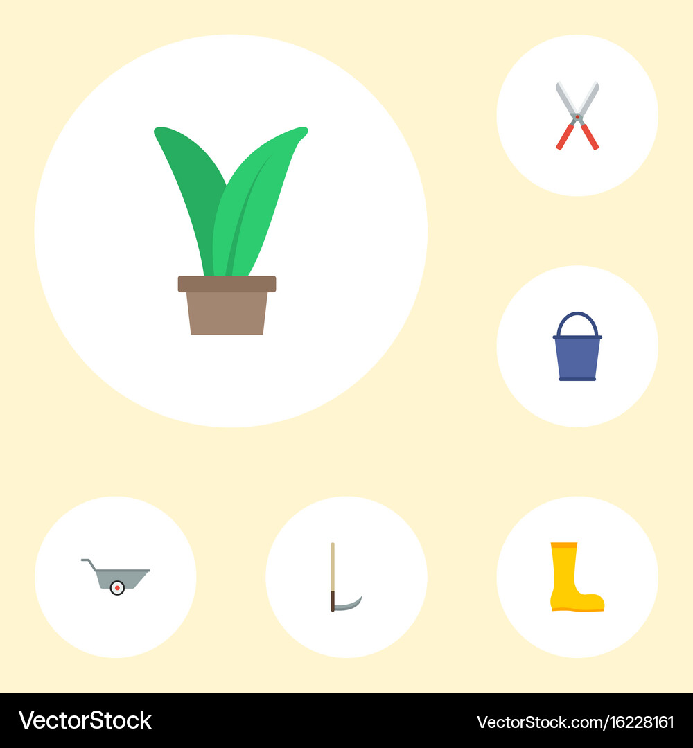 Flat icons cutter scissors bucket and other Vector Image
