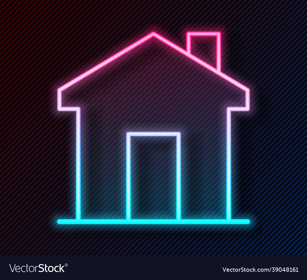 Glowing Neon Line House Icon Isolated On Black Vector Image