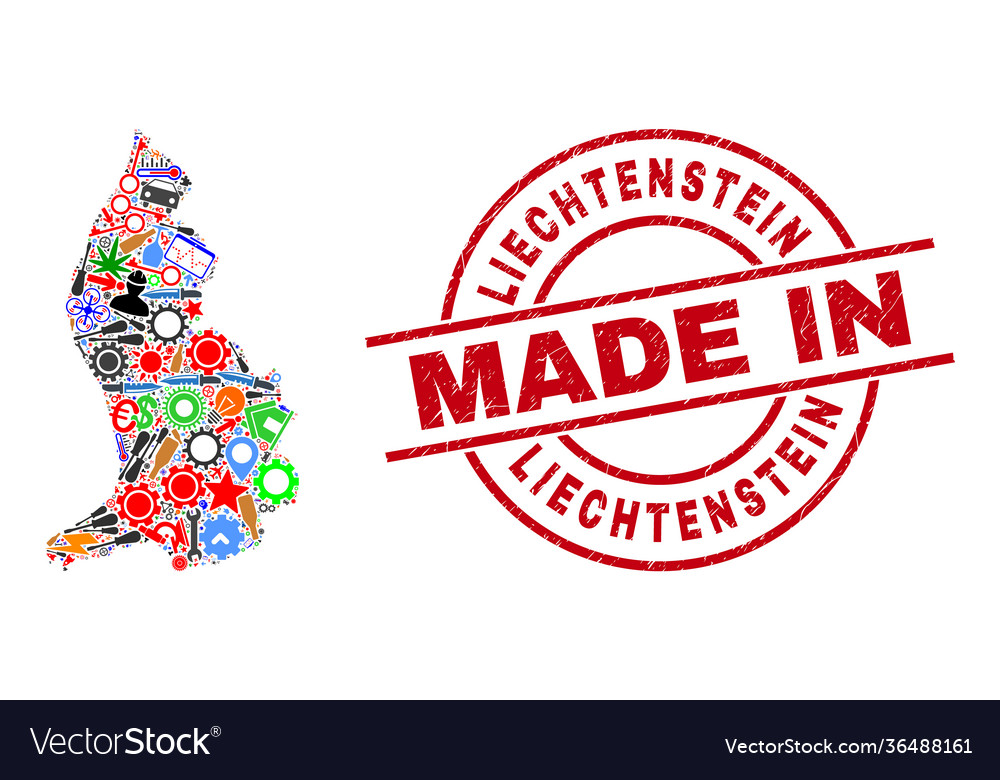 Industrielle Collage liechtenstein map und gemacht