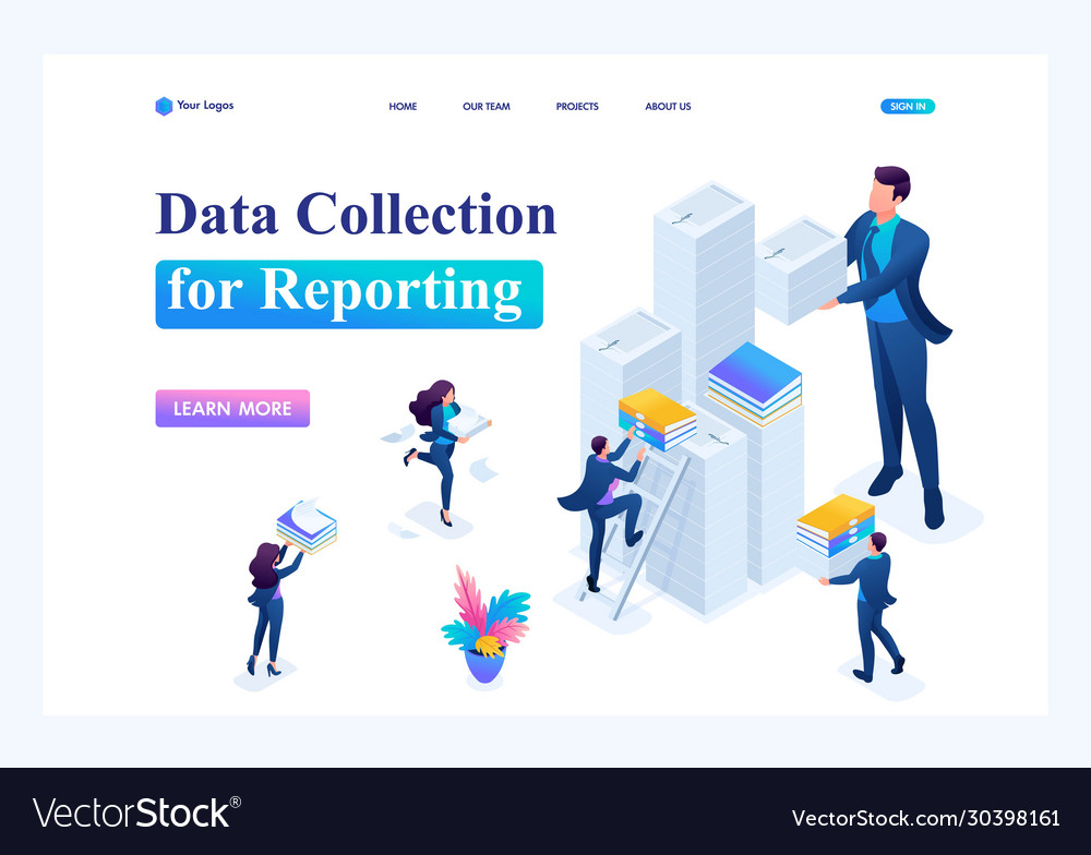 Collecting reports. Data isometric.