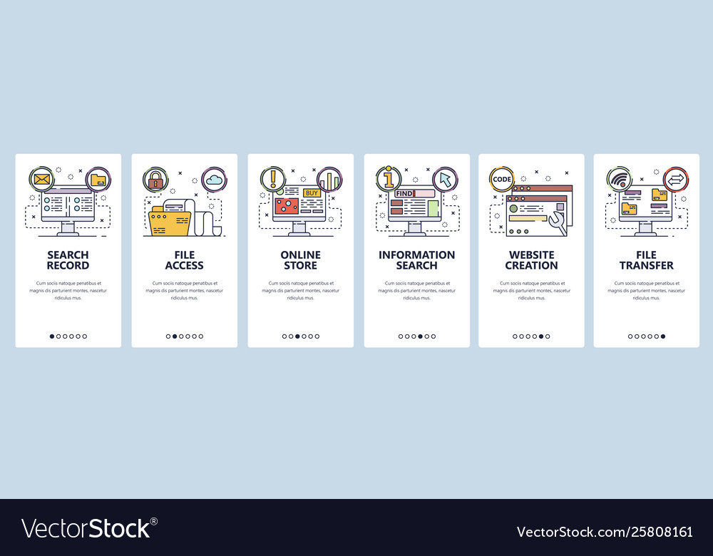 Mobile app onboarding screens computer technology vector image Mobile app onboarding screens computer technology