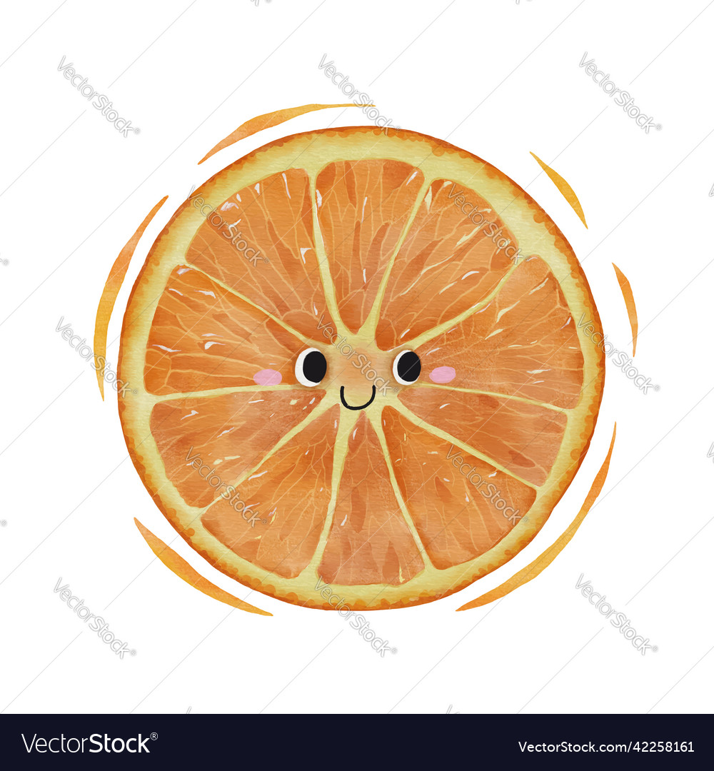 Watercolor cute orange slice cartoon character Vector Image