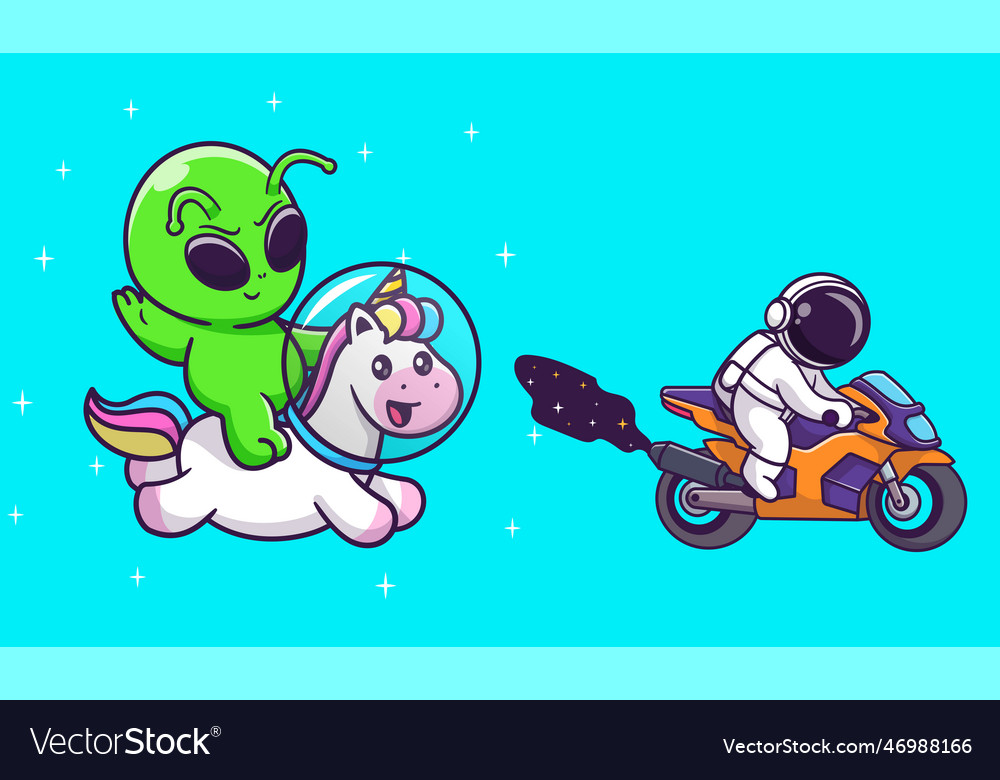 Cute astronaut riding motorcycle sport in space