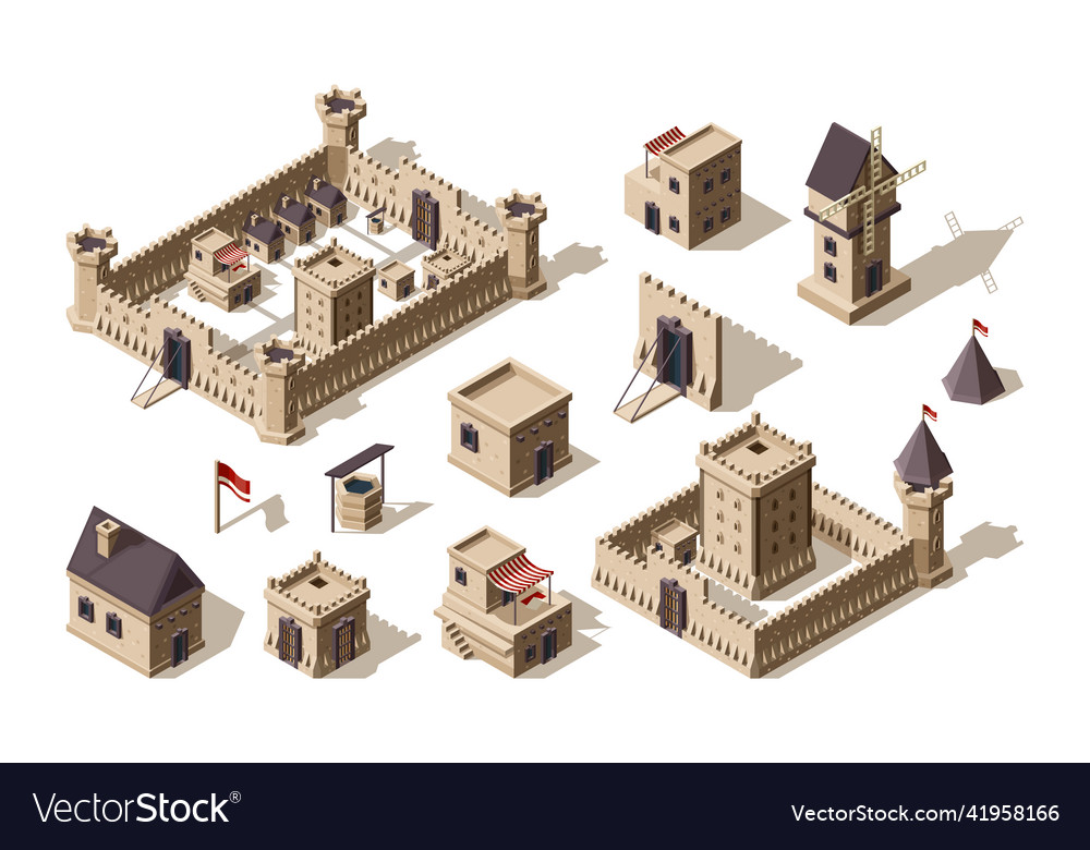 Medieval buildings ancient architectural objects Vector Image Medieval buildings ancient architectural objects