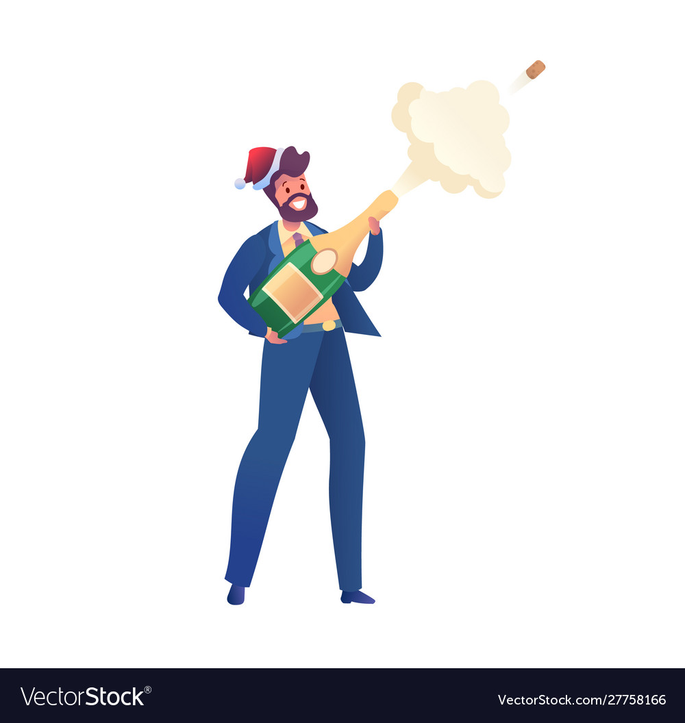Office man in suit santa hat with champagne vector image Office man in suit santa hat with champagne