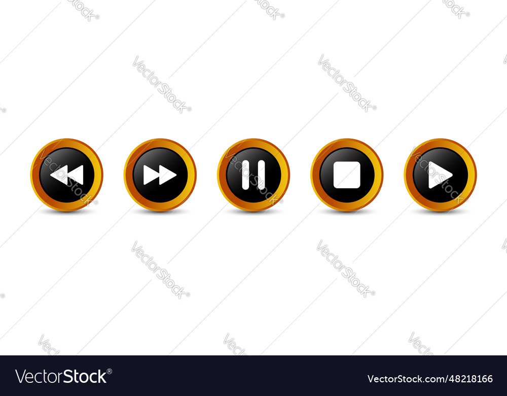 Play pause next previous and stop button set vector image Play pause next previous and stop button set