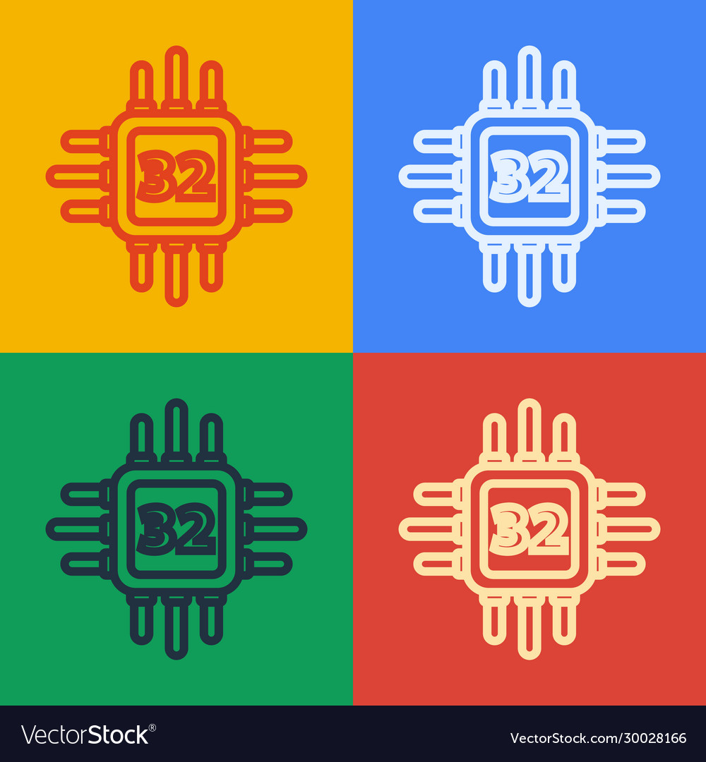 Pop Art Line Computerprozessor mit Mikroschaltungen vector image Pop Art Line Computerprozessor mit Mikroschaltungen