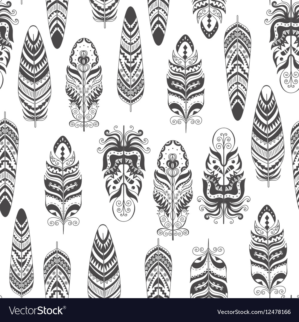 Seamless pattern with feather boho style