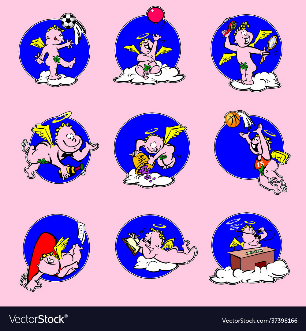 Set angels with characters in motion Vector Image Set angels with characters in motion