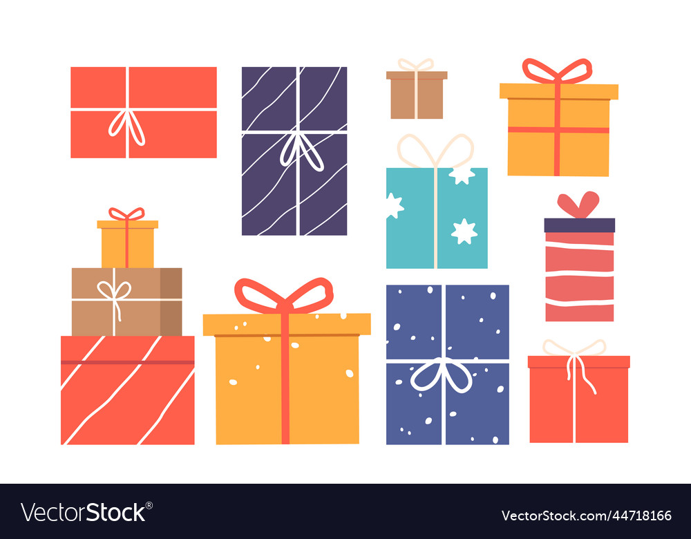 Set different gift boxes colorful presents