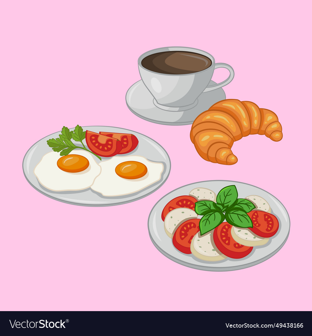 Set of breakfast dishes coffee Royalty Free Vector Image