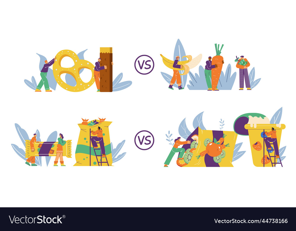 Set of characters with healthy and unhealthy vector image Set of characters with healthy and unhealthy