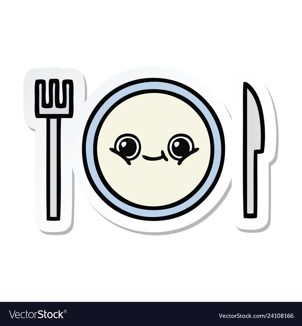 Sticker of a cute cartoon dinner plate Royalty Free Vector