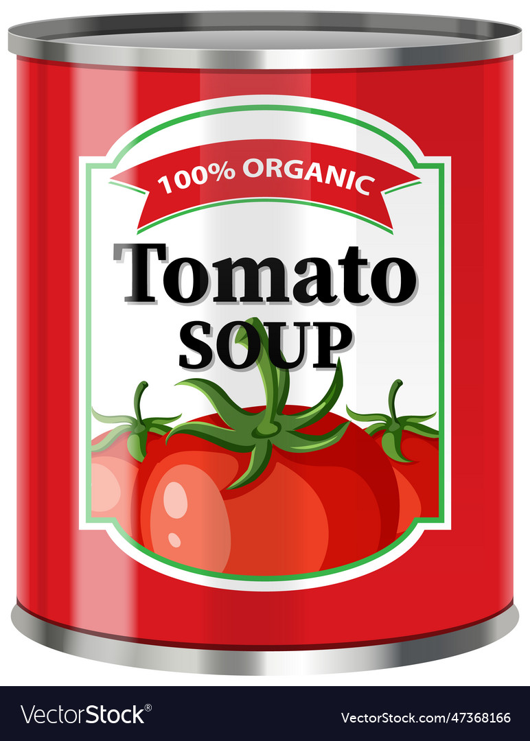 Tomato soup in food can Royalty Free Vector Image