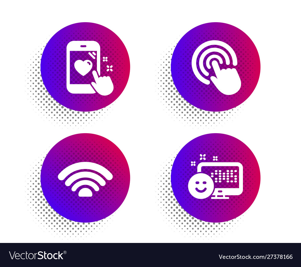 Wifi click and heart rating icons set smile sign Vector Image Wifi click and heart rating icons set smile sign